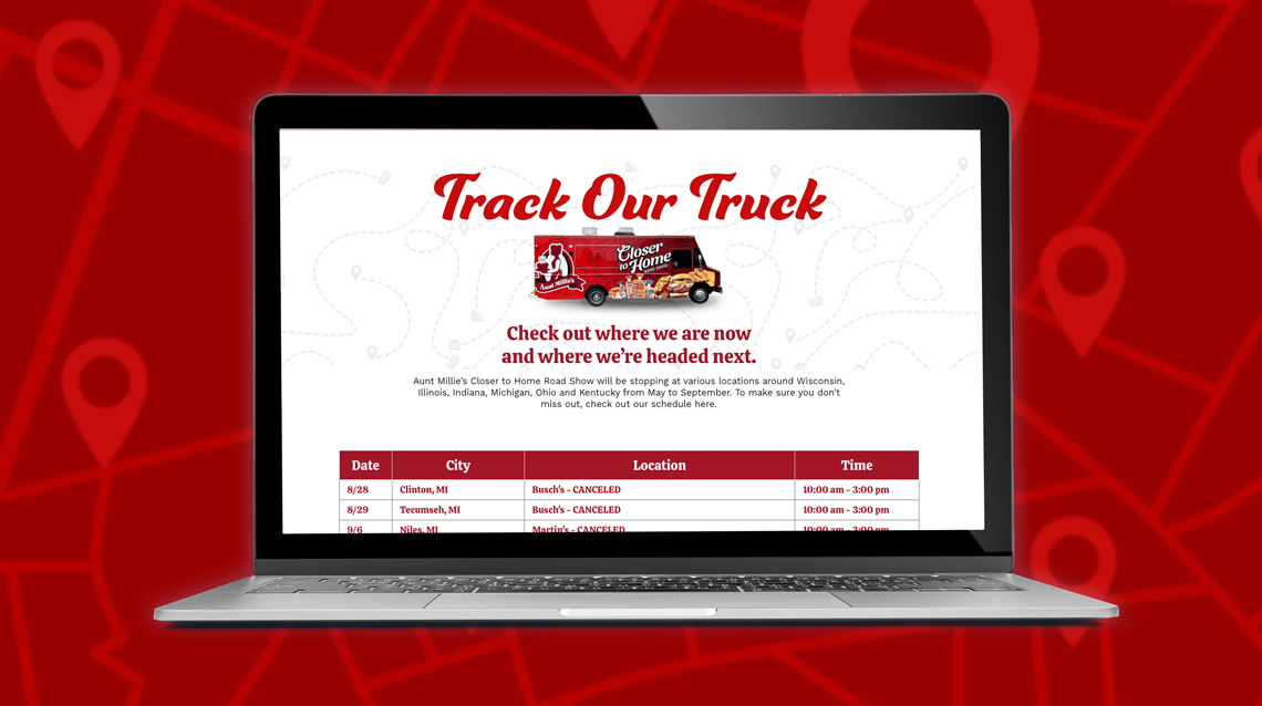 Aunt Millie's Roadshow website detail view