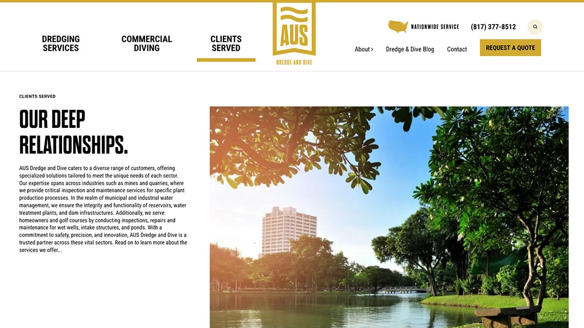 AUS Dredge Dive Clients Served page