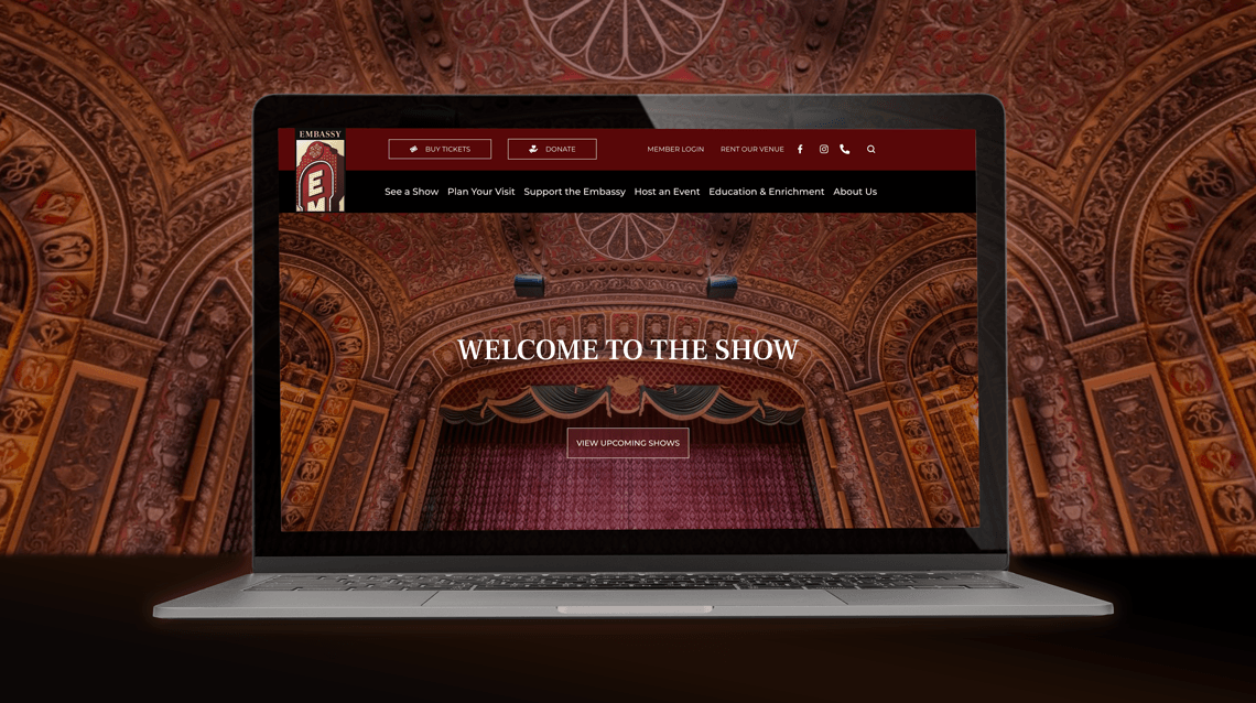 Fort Wayne Embassy Theatre website on a laptop