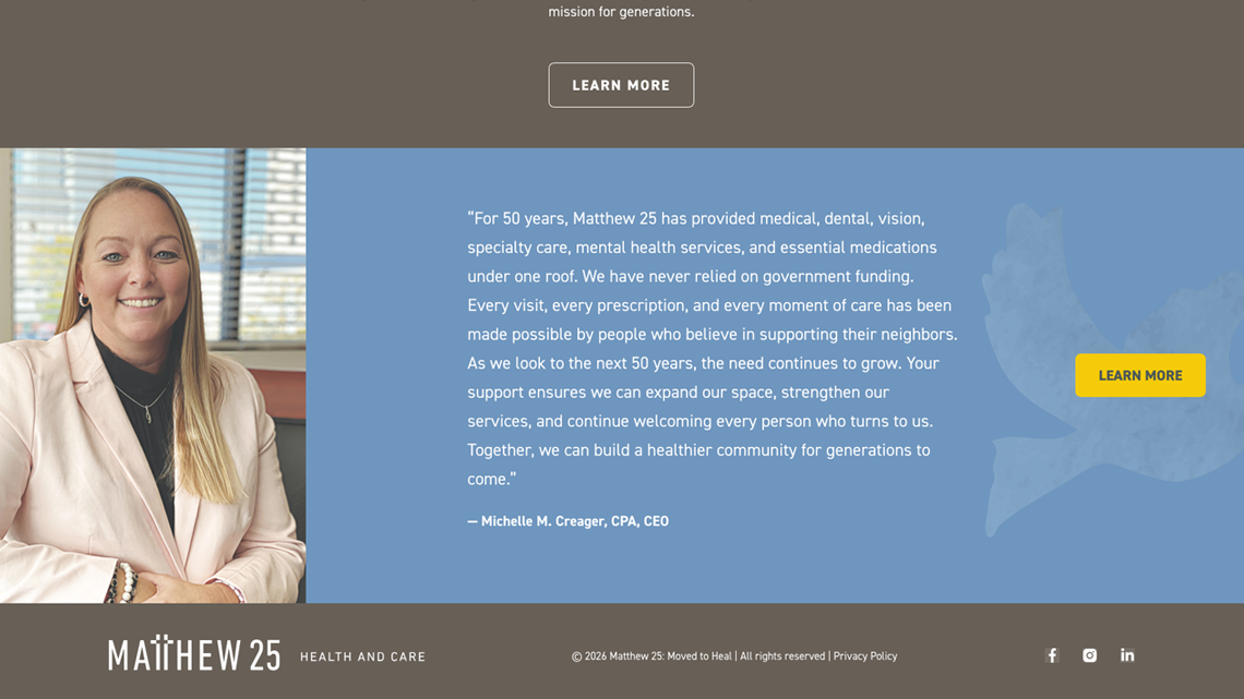 Matthew 25 CEO quote and campaign footer