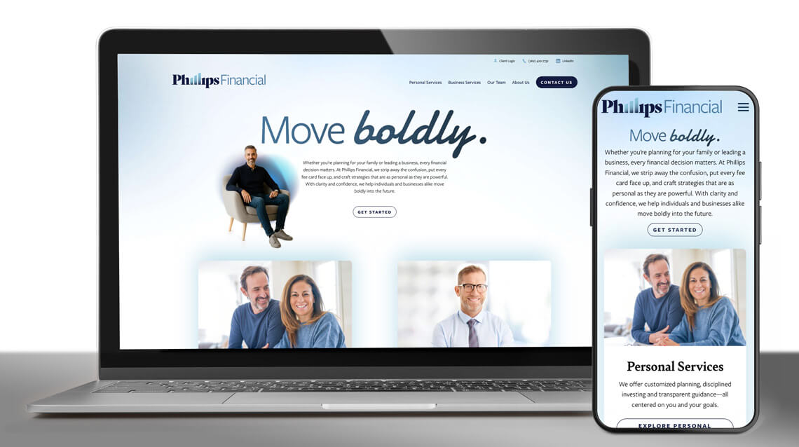 Phillips Financial website on laptop and phone