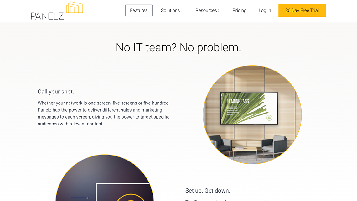 Panelz features page with circular product photography