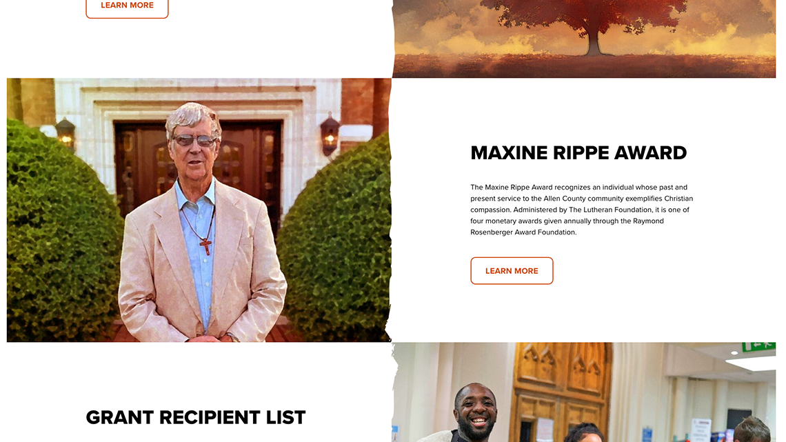 The Lutheran Foundation Maxine Rippe Award and grant recipient sections