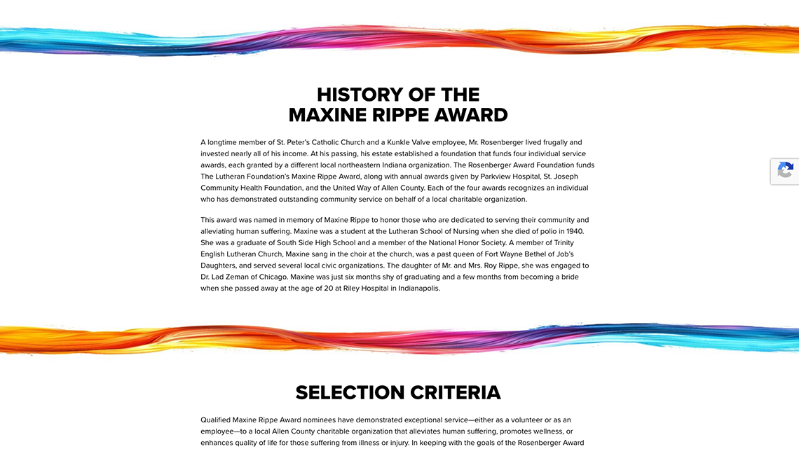 The Lutheran Foundation Maxine Rippe Award history page